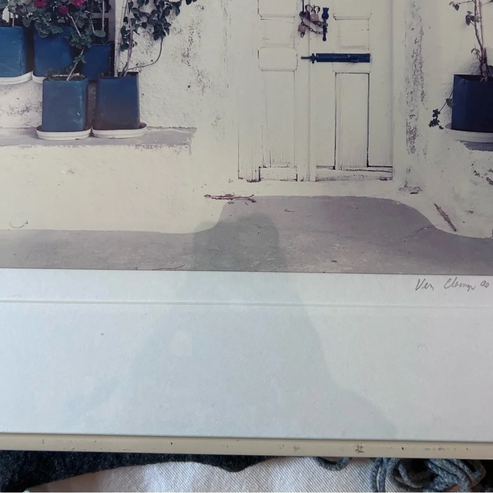Vintage Santorini Doorway Framed Photograph Print Signed 1990 Vern Clevenger